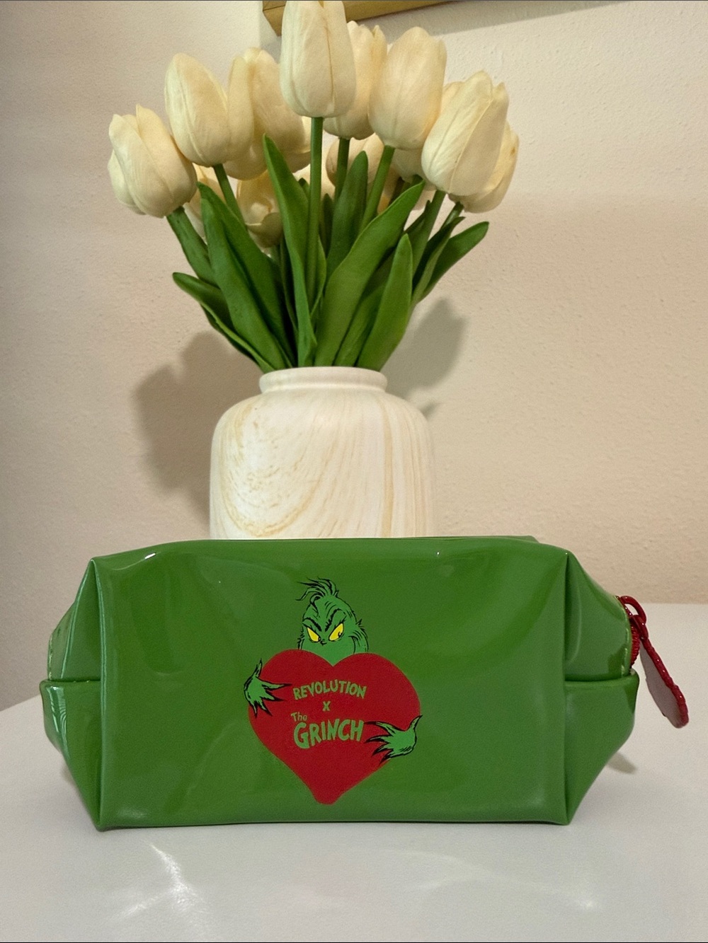 The Grinch Mini Green Cosmetic Bag with Heart Graphic